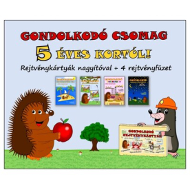 Gondolkodó csomag 5 éves kortól - Rejtvénykártyák nagyítóval + 4 rejtvényfüzet